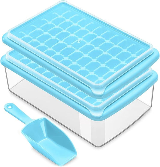 2Pack Ice Cube Tray with Lid and Bin for Freezer, Easy Release 55 Mini Ice Cube Tray with Cover, Storage Container, Scoop, Flexible Durable Plastic Nugget Ice Cube Mold & Bucket, BPA Free by ARTLEO
