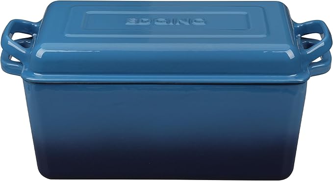 EDGING CASTING Enameled Cast Iron Dutch Oven, Oblong Bread Oven for Sourdough Bread Baking, Baking Pan, Dual Handles, Oven Safe, 4 Quart, Lake Blue