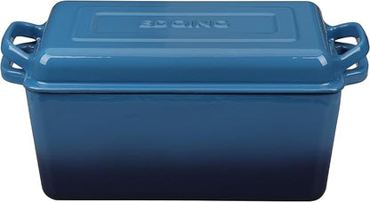 EDGING CASTING Enameled Cast Iron Dutch Oven, Oblong Bread Oven for Sourdough Bread Baking, Baking Pan, Dual Handles, Oven Safe, 4 Quart, Lake Blue