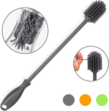 Silicone Bottle Cleaning Brush with Long Handle, 12.5" Water Bottle Cleaner for Baby Bottles, Hydro Flask, Sports Bottle, Vase, Glassware, Perfect for Smaller Diameter Bottle Openings (One Pack)