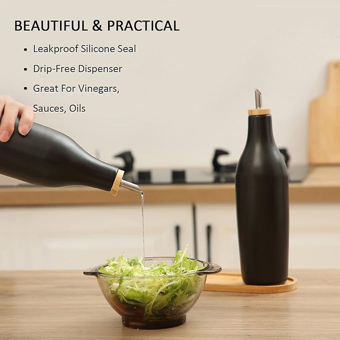 HOMCDALY Ceramic Olive Oil Dispenser for Kitchen, Stoneware 16oz Oil and Vinegar Bottles Dispenser, Kitchen Dispenser Bottle for EVOO Vinegar Syrups, Modern Farmhouse Design(B) - Image 4