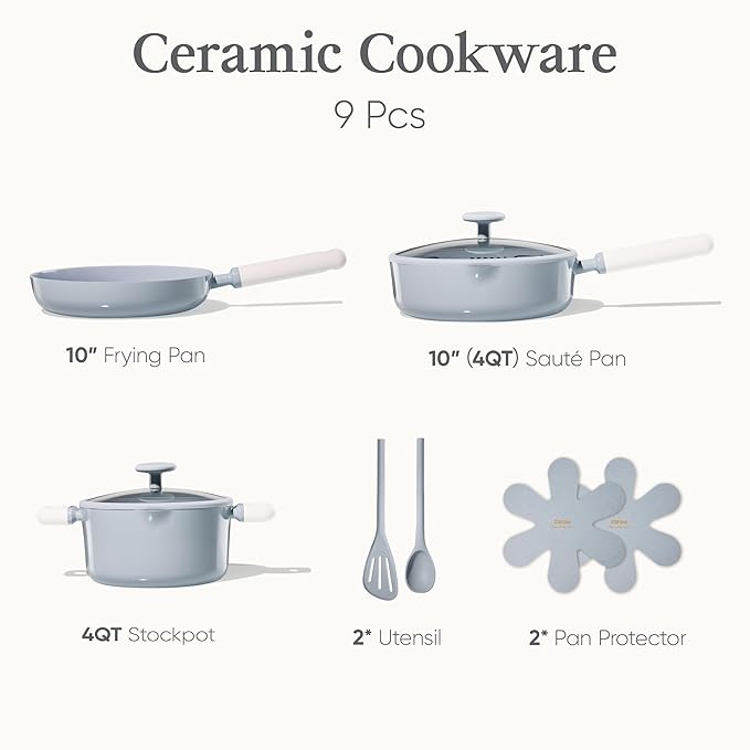 CAROTE Pots and Pans Set Nonstick, Ceramic Cookware Set, Blue Cooking Set Kitchen Induction Set with Steamer, PFAS PTFE Free,9 Piece - Image 2