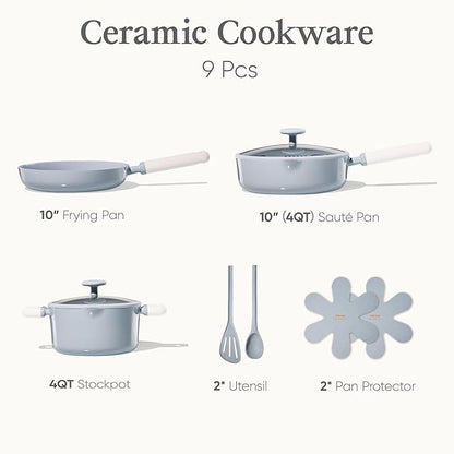 CAROTE Pots and Pans Set Nonstick, Ceramic Cookware Set, Blue Cooking Set Kitchen Induction Set with Steamer, PFAS PTFE Free,9 Piece - Image 2