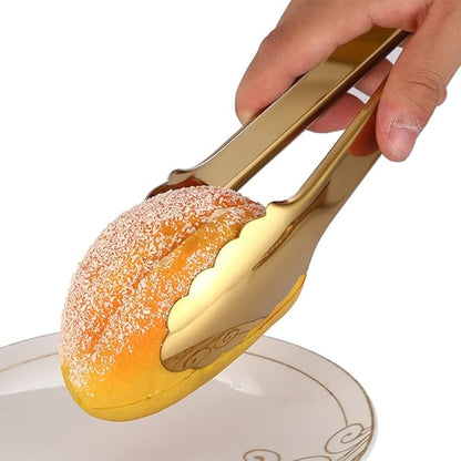 2 Pack Gold Serving Tongs Gold Serving Utensils Salad Tongs Buffet Tongs Non-slip & Easy Grip Stainless Steel Gold Plated Buffet Serving Tongs, Salad, Ice, Oven (9.5 Inch) (Gold)