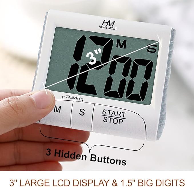 3" Large Display Kitchen Timer - Digital Timer Magnetic Back Loud Alarm On A Rope- White Cooking Timers For Kitchen Teachers Students Games Kids Meetings- Sports Timers For Workouts Exercise - Image 2