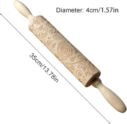 Ragyzity Wooden Embossed Rolling Pin for Baking, Rose Flower Embossed Engraved Carved Rolling Pin, Wooden Roll Pin Laser Engraved Rolling Pin DIY Tool for Making Cookie Dough Crusts Pies Pastry - Image 2