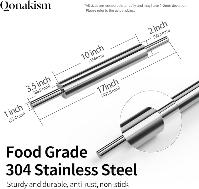 Rolling Pin (17 Inches) –304 Stainless Steel Roll Pins for Baking Pizza Dough Pie Cookie-Dough Roller& Smooth Construction - Essential Kitchen Utensil - Image 6