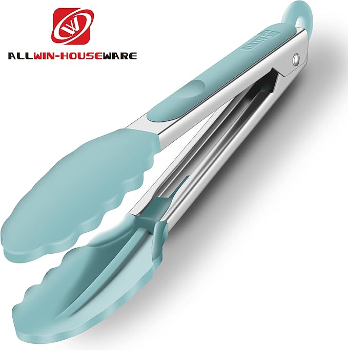 2 Pack Silicone Kitchen Tongs – 9" & 12" Set, Heat Resistant up to 500°F, Non‑Stick Cookware Safe, Wavy Silicone Tips, BPA Free, Locking Clip & Hanging Loop, Aqua Sky - Image 4