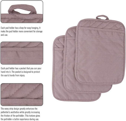Anyi Pot Holders for Kitchen Heat Resistant, Cotton Hot Pads for Counter Table, Grey Kitchen Pot Holders with Pocket Pack of 3 - Image 2