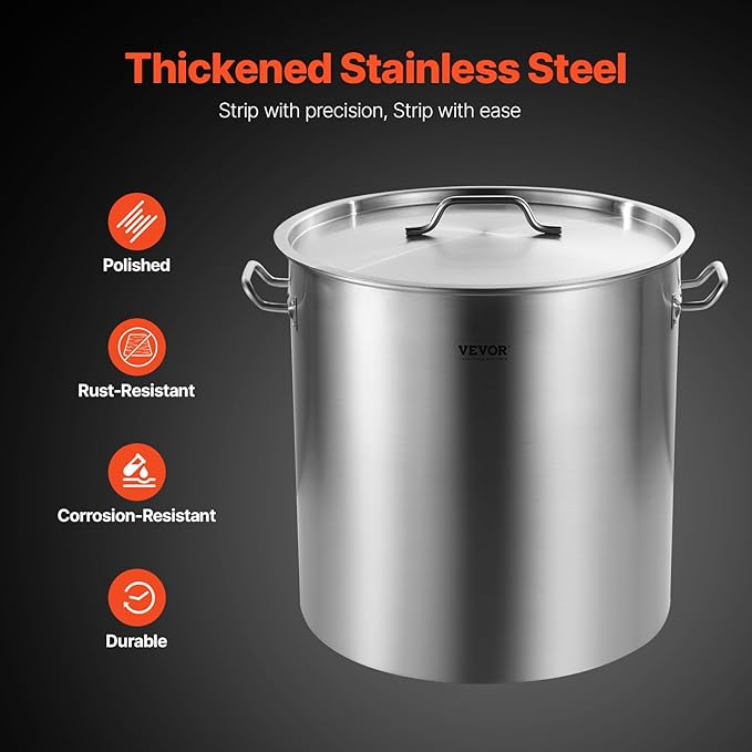 VEVOR Stainless Steel Stockpot, 100 Quart Large Cooking Pots, Cookware Sauce Pot with Basket, Lid, and Handle, Heavy Duty Commercial Grade Stock Pot, Sanding Treatment, for Large Groups Events Silver - Image 3