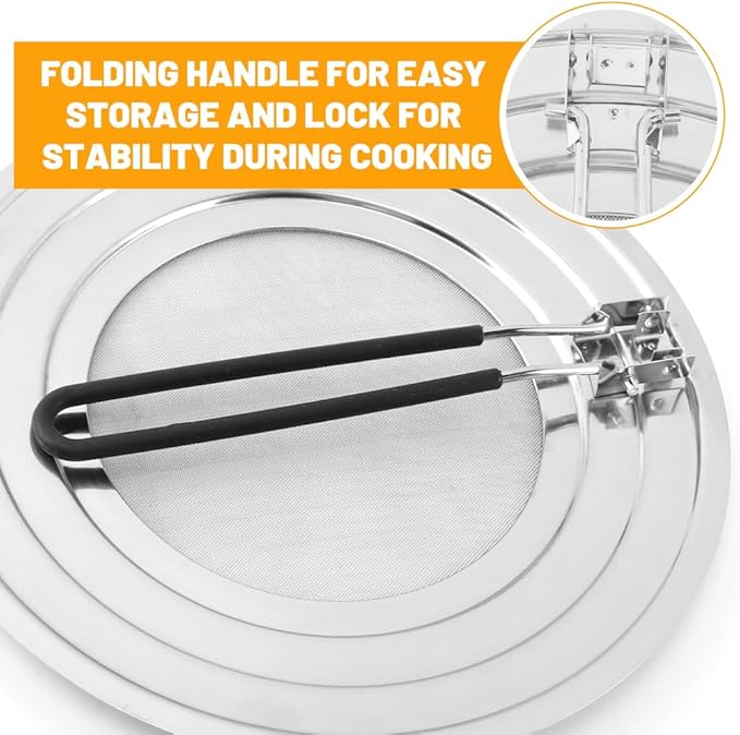 Stainless Steel Splatter Screen for Frying Pan, Collapsible Grease Splatter Guard with Folding Insulated Handle for Fry Pans, Cover Oil Splash from Bacon, Oil or Deep Fryer(SIZE:11.81inch) - Image 4