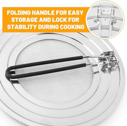 Stainless Steel Splatter Screen for Frying Pan, Collapsible Grease Splatter Guard with Folding Insulated Handle for Fry Pans, Cover Oil Splash from Bacon, Oil or Deep Fryer(SIZE:11.81inch) - Image 4