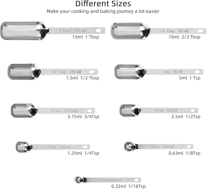 Measuring Cups and Spoons Set, Stainless Steel Measuring Cups Set, Dry 7 Measurer Cups 9 Measurement Spoons with Leveler & Measure Enquivalents for Kitchen & Baking Nesting Measuring Tools