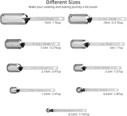 Measuring Cups and Spoons Set, Stainless Steel Measuring Cups Set, Dry 7 Measurer Cups 9 Measurement Spoons with Leveler & Measure Enquivalents for Kitchen & Baking Nesting Measuring Tools