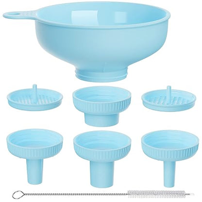 Pisol Wide Mouth Versatile Funnel, Canning Funnels for Kitchen Use, Food Grade Plastic Cooking Funnel Set with 4 Size Spouts and 2 Strainers for Filling Different Bottles and Bags, Blue by Pisol