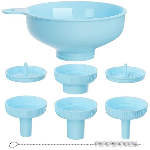 Pisol Wide Mouth Versatile Funnel, Canning Funnels for Kitchen Use, Food Grade Plastic Cooking Funnel Set with 4 Size Spouts and 2 Strainers for Filling Different Bottles and Bags, Blue by Pisol