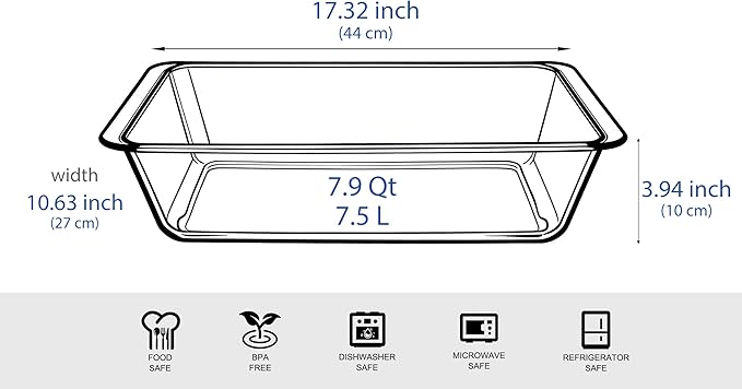 Deep Clear Glass Baking Dish, Rectangular Tempered Glass Baking Pan, The Largest casserole dish. -7.5 Liter