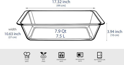 Deep Clear Glass Baking Dish, Rectangular Tempered Glass Baking Pan, The Largest casserole dish. -7.5 Liter