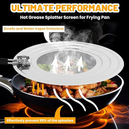 Stainless Steel Splatter Screen for Frying Pan, Collapsible Grease Splatter Guard with Folding Insulated Handle for Fry Pans, Cover Oil Splash from Bacon, Oil or Deep Fryer(SIZE:11.81inch) - Image 5