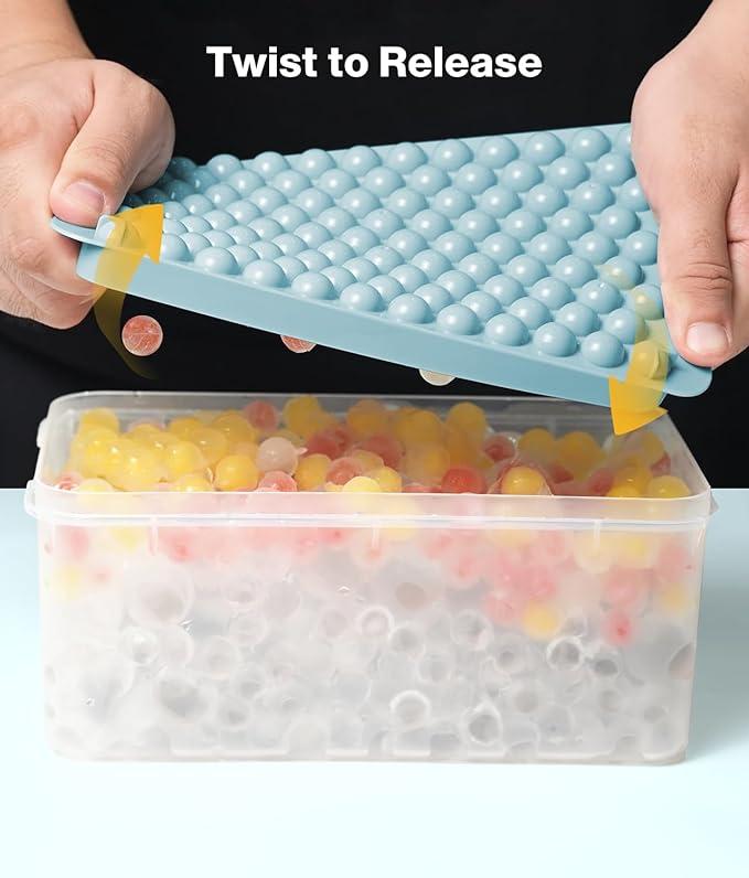 Mini Ice Cube Trays for Freezer - 0.6 IN Tiny Round Pebble Nugget Ice Mold Trays with Lid and Bin, Crushed Ice Trays Makes 104x4 pcs Ice balls - Easy Release Ice Maker for Cocktails, Drinks, Whisky - Image 6