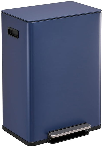 Simpli-Magic Infinity Edge 60 Liter / 16 Gallon Rectangular Hands-Free Extra Large Kitchen Step Trash Can, Soft-Close Single Lid Recycling Bin, Stainless Steel, Blue, 79683 by Simpli-Magic