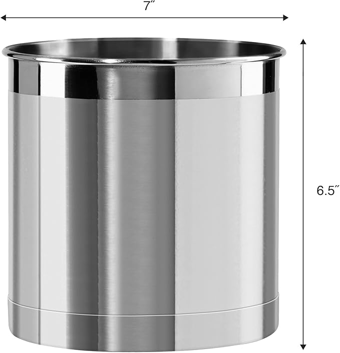 Oggi Stainless Steel Jumbo Utensil Holder - 7" Utensil Caddy, Weighted Base for Stability - Extra Large Utensil Crock and Countertop Utensil Organizer, Stainless Steel - Image 5