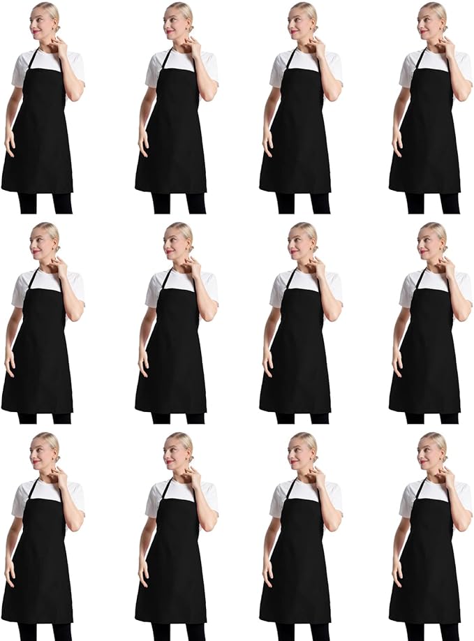 12 Pcs Bib Bulk Black Aprons for Women Men Adult Girls Unisex with 2 Pockets, Baking Cooking Kitchen Painting Apron (Black,12 pcs) by TSDSTORY