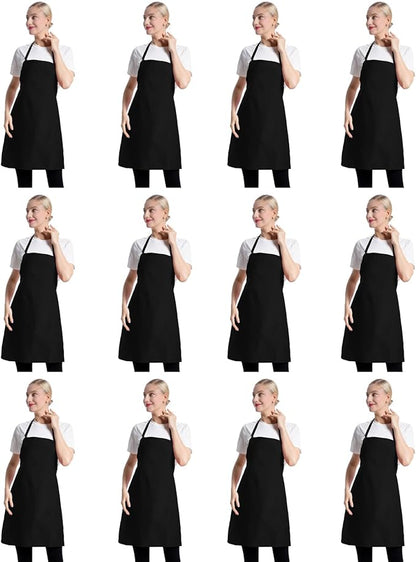 12 Pcs Bib Bulk Black Aprons for Women Men Adult Girls Unisex with 2 Pockets, Baking Cooking Kitchen Painting Apron (Black,12 pcs) by TSDSTORY