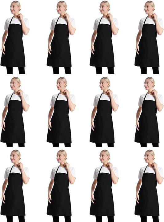 12 Pcs Bib Bulk Black Aprons for Women Men Adult Girls Unisex with 2 Pockets, Baking Cooking Kitchen Painting Apron (Black,12 pcs) by TSDSTORY