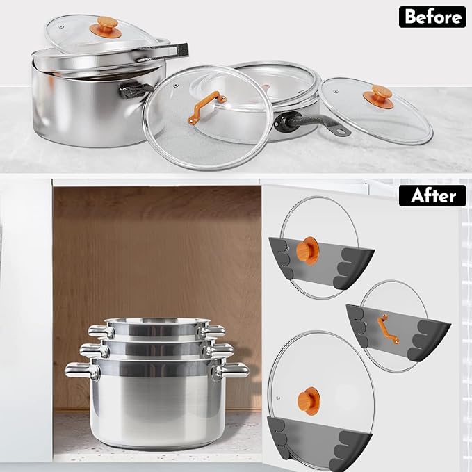 Universal Pot Lid Organizer for Cabinet - Upgraded Patented Niceyos 6 Pack Pan Lids Organizers Inside Door Wall Mount Pots Top Storage Rack Holder Kitchen, Fits 6" to 13" (Black) - Image 6