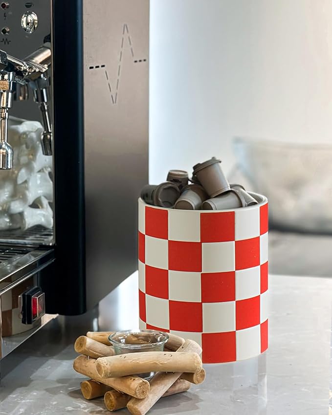 Utensil Holder, 7.2 Inch Checkered Utensil Holder, Ceramic Cooking Utensil Spoon/Spatula Holder for Countertop, Kitchen Decor and Accessories for counte(Red) - Image 6