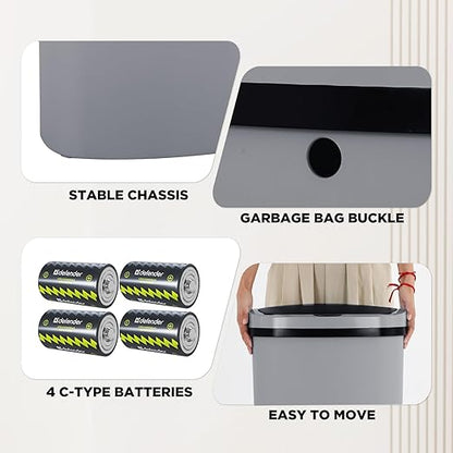 PayLessHere | 13 Gallon Plastic Trash Can | Gray | Automatic Touchless Lid with Motion Sensor | Kitchen Garbage Can with Waterproof Design | for Home, Office, Bathroom | Pack of 1 - Image 6