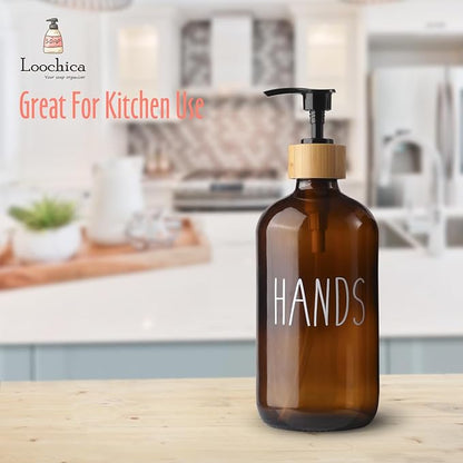 LOOCHICA Hand Amber Glass Soap Dispenser with Pump, Amber Hand Soap Dispenser, Refillable Reusable Apothecary Soap Pump Dispenser Bottles for Bathroom and Kitchen Use - Image 8