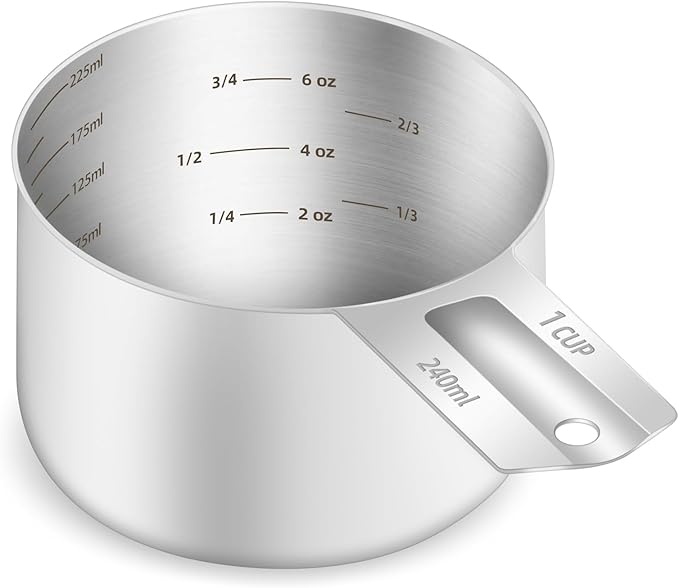 1PCS 1Cup (240ml, 8oz) Single Measuring Cup, Etched Inner Scale Stainless Steel Measure Scoop, Metric and US Measurement, Dishwasher Safe by BERYLER