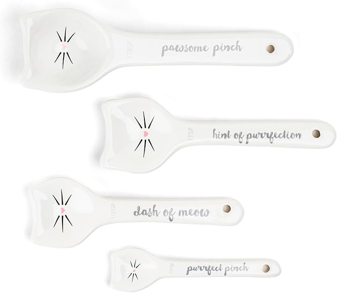 White Cat Measuring Cups & Spoons Gift Set – Ceramic Kitchen Tools for Cat Lovers & Bakers – 4 Measuring Cups and 4 Measuring Spoons – Unique Gift for Kitchen, Baking, and Cat Lovers - Image 6