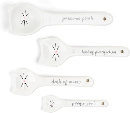 White Cat Measuring Cups & Spoons Gift Set – Ceramic Kitchen Tools for Cat Lovers & Bakers – 4 Measuring Cups and 4 Measuring Spoons – Unique Gift for Kitchen, Baking, and Cat Lovers - Image 6