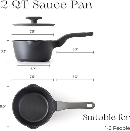 PRICUSIS Nonstick Saucepan with Lid, 2 Quart Non Toxic Pot with Pour Spouts, Full Coated, 100% Dishwasher Safe, Induction Compatible & Oven Safe, PFOS & PFOA Free, Black Sesame - Image 8