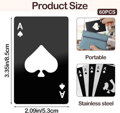 60Pcs Ace of Spades Bottle Openers, Poker Card Bottle Openers Portable Stainless Steel Can Opener Credit Card Size Beer Bottles Can Cap Opener for Wallet Pocket Wedding Party Good Gift