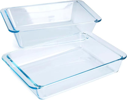 Set of 2 pcs Tempered Glass Baking Dish Set, Deep and Classic Borosilicate Glass Baking Dish Set (2.3L+1.7L). Oven, Microwave, Refrigerator and Dishwasher Safe.