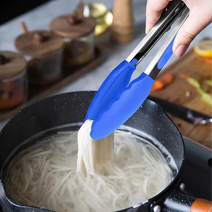 HINMAY Small Tongs with Silicone Tips 7-Inch Serving Tongs, Set of 3 (Blue) - Image 5