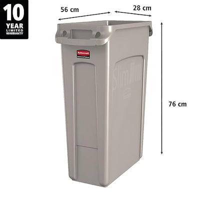 Rubbermaid Commercial Products Slim Jim Plastic Rectangular Trash/Garbage Can/Bin with Venting Channels, 23 GAL, Beige, for Kitchens/Classrooms/Offices/Back of House - Image 2