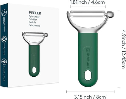 KITCHENDAO Swivel Vegetable Potato Peeler for Kitchen, Japanese Stainless Steel Sharp Blade, Heavy Duty Die-cast Construction Y Peeler, Built-in Eye Remover, Soft-touch Handle, Dishwasher Safe, Green - Image 7