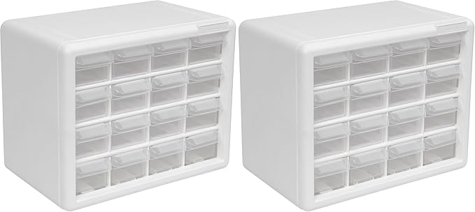 Akro-Mils 16-Drawer Plastic Drawer Storage Cabinet for Garage Organization, Beads, Makeup Organizer, Building Bricks Storage, Teacher Toolbox, 10-1/2-Inch W x 6-1/2-Inch D x 8-1/2-Inch H, 10116 White by Akro-Mils