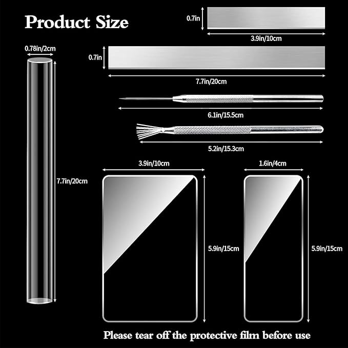 12 Polymer Clay Tools Acrylic Rolling Pin with Thickness Rings for Sculpting Craft Shaping Knife Cutters Slicer Kit Clear Rectangle Sheet Press Board Wire Texture Set Needle Detail Modelling Supplies - Image 2