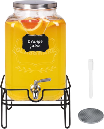 Bululuo Glass Drinks Dispenser for Parties, 2 Gallon Beverage Dispenser with Stand for Juice and Iced Tea, Water Jug Dispenser for Lemonade, Party Essential Beverage Pitcher with Spout by Moretoes
