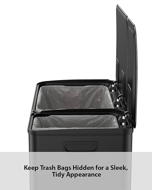 Lovewind Double Trash Can Kitchen, 13+5.5 Gallon Stainless Steel Dual Trash and Recycle Bin Combo with Silent Close Lid, Heavy-Duty Foot Pedal, Easy to Clean Garbage Can for Large Families, Black