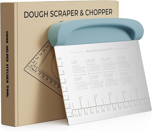 Bench Scraper Dough Cutter Tool - Pastry Scraper for Bread Cake Pizza, Bench Knife Kitchen Dough Scraper for Baking, Stainless Steel Food Scraper with Grip Handles & Measuring Scale, Blue by Matscover