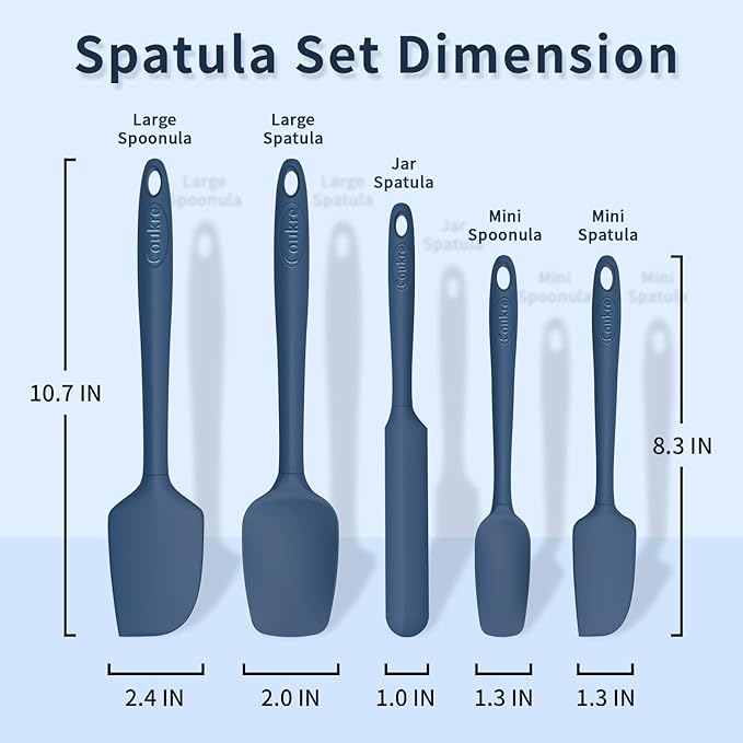 Coukre Silicone Spatula Set of 5,High Temperature Resistant, Food Grade Silicone, Dishwasher Safe, for Baking, Cooking (Pure Deep Blue) - Image 2