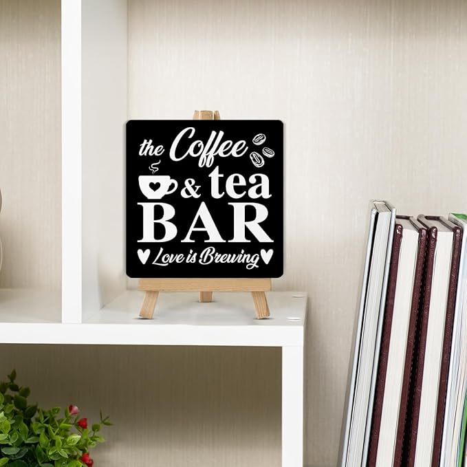 Coffee Bar Decor, Coffee Tea Bar Wood Sign with Easel Home Kitchen Desk Shelf Table Tabletop Decor - Image 5