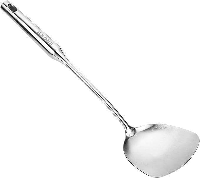Wok Spatula Stainless Steel, Wide Metal Spatula with Hollow Long Handle Wok Utensils,Silver/14.7Inch by GXONEHomeKitchen